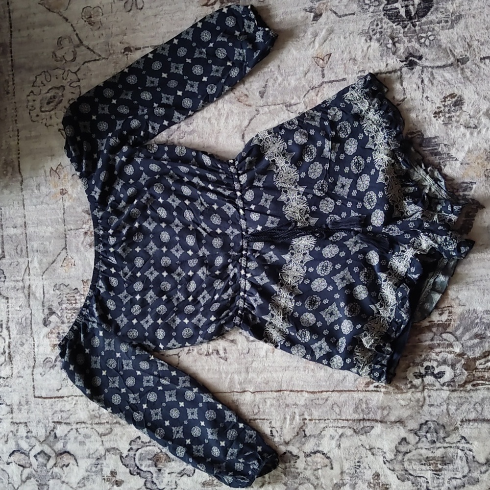 Navy blue long sleeve off shoulder romper